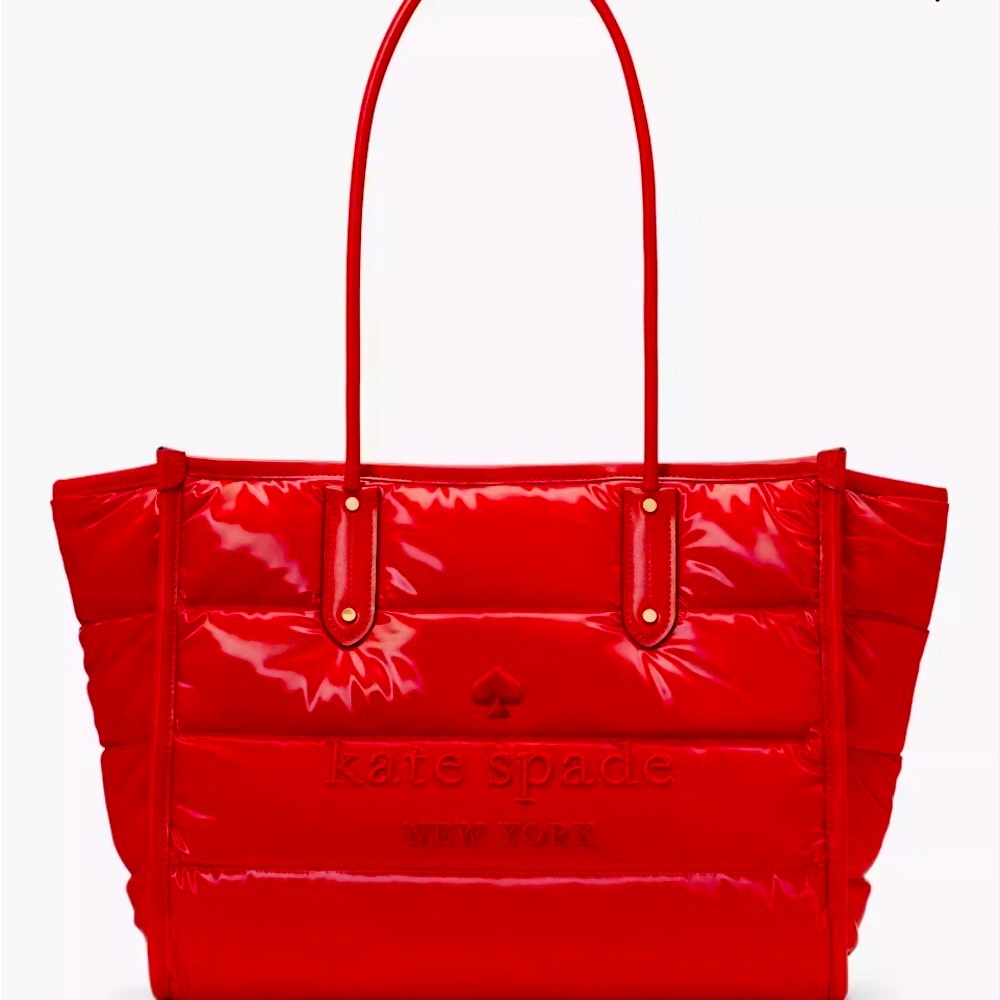BNWT Kate Spade Ella X-Large puffy tote bag quilted CHERRY RED travel work
